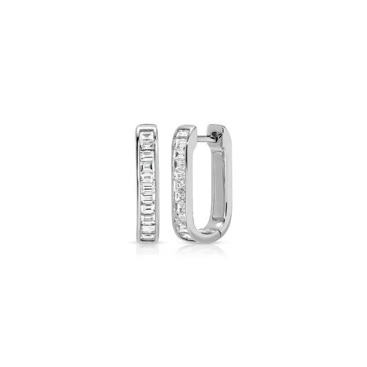 EF-Collection Diamond Baguette Jumbo Lola Hoop Earring in white gold on white background