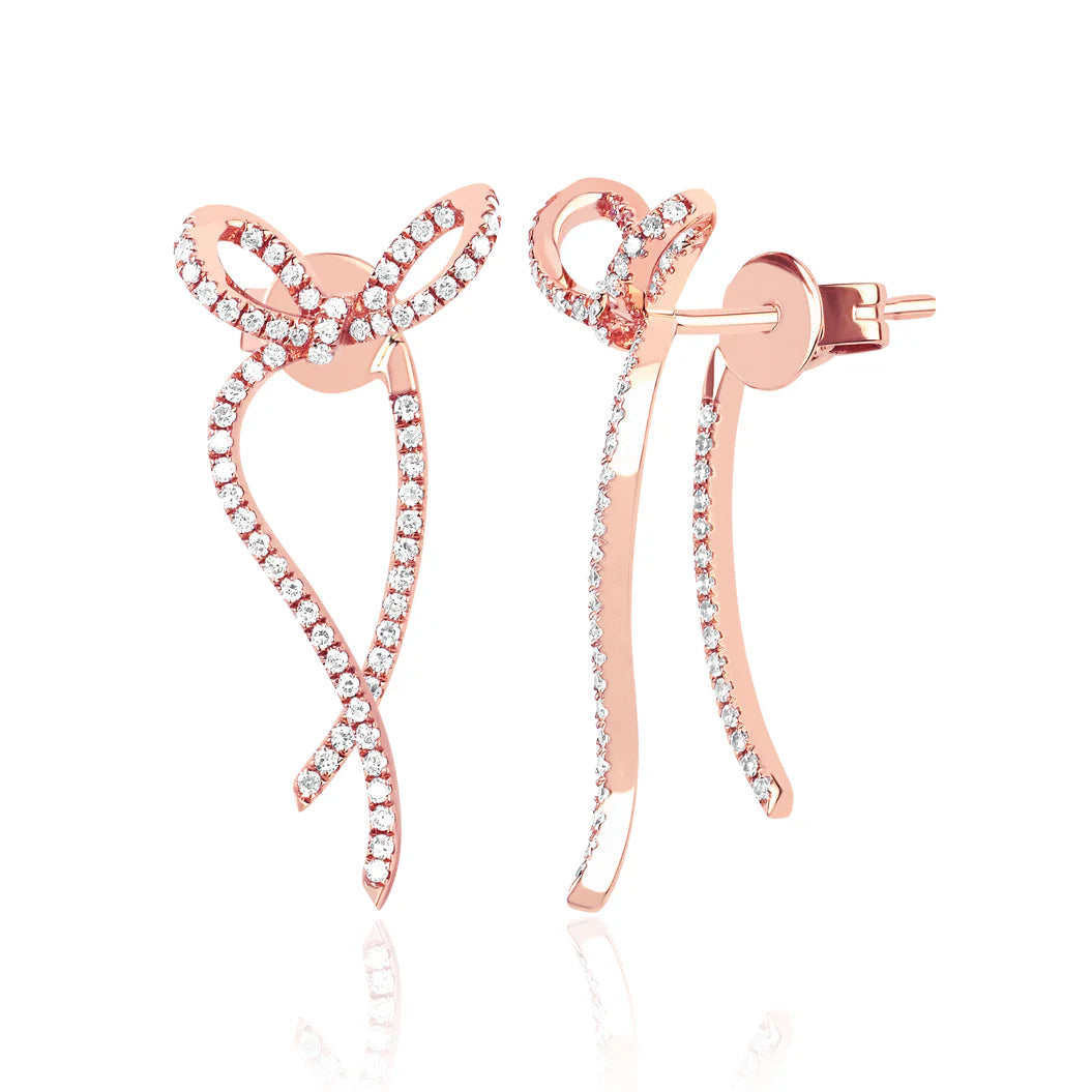 EF-Collection Diamond Bow Earrings in rose gold on white background