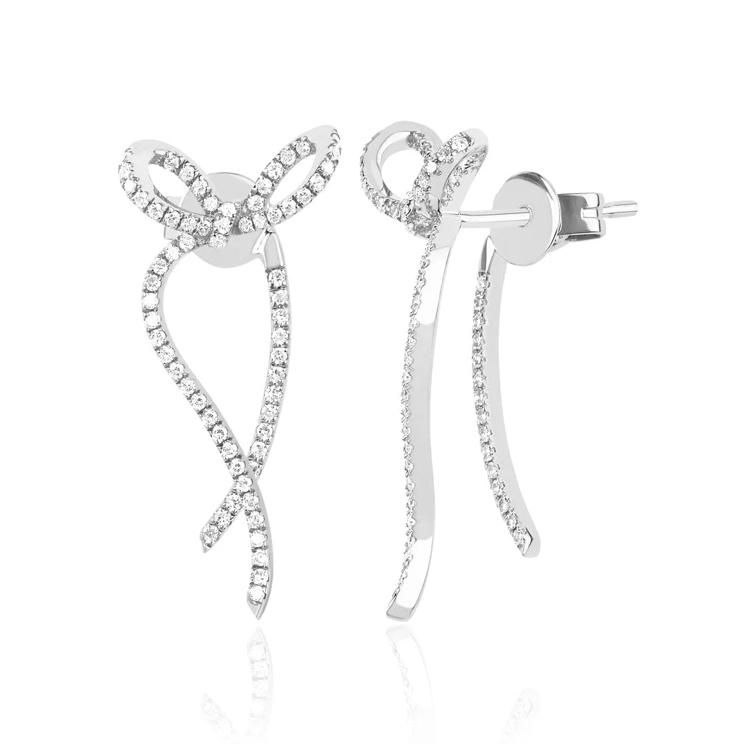 EF-Collection Diamond Bow Earrings in white gold on white background