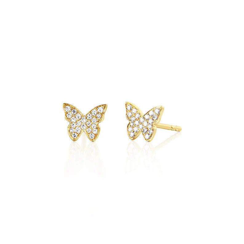 EF Collection Diamond Butterfly Stud Earring in yellow gold on white background.