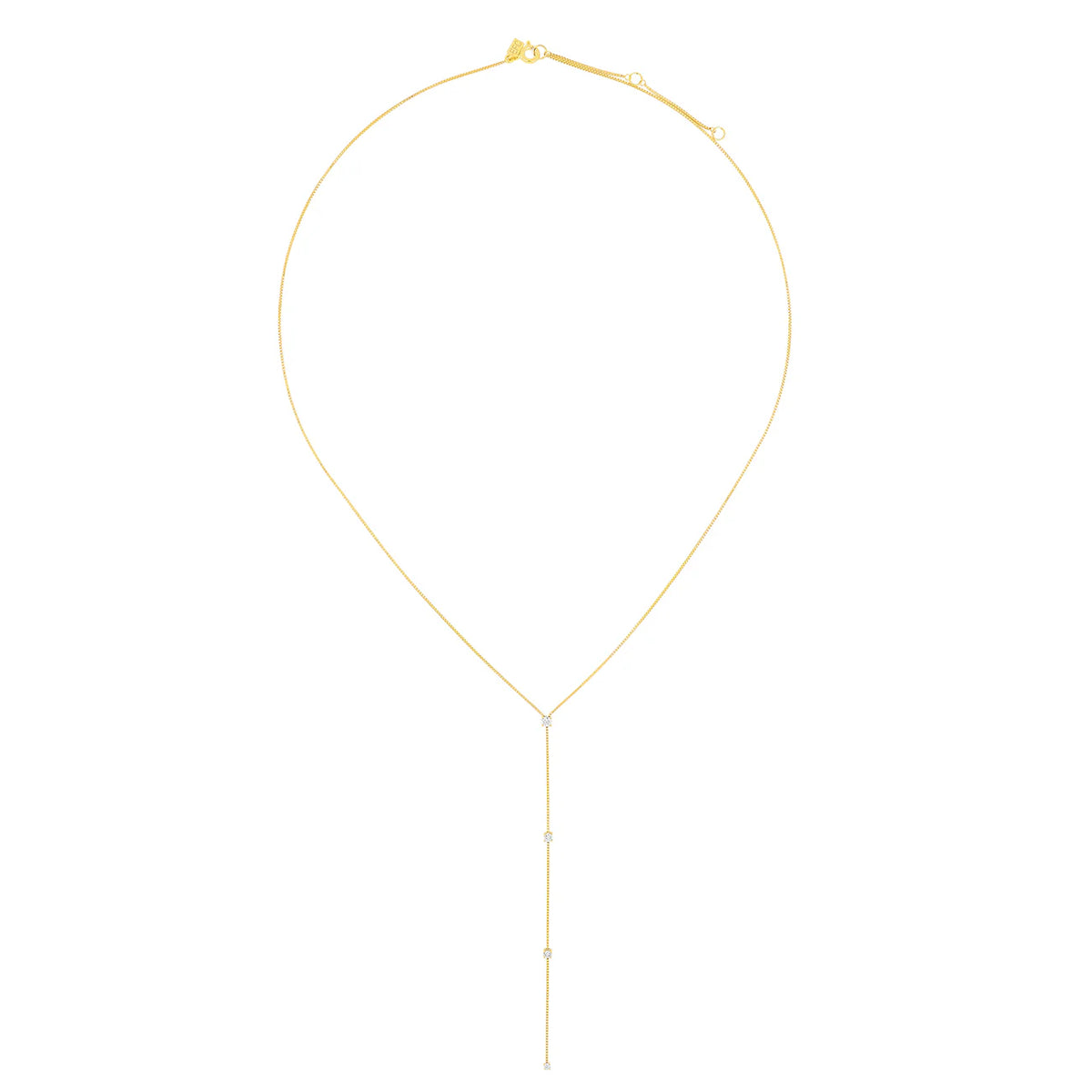 Full shot of EF-Collection Diamond Callae Lariat Necklace in yellow gold on white background