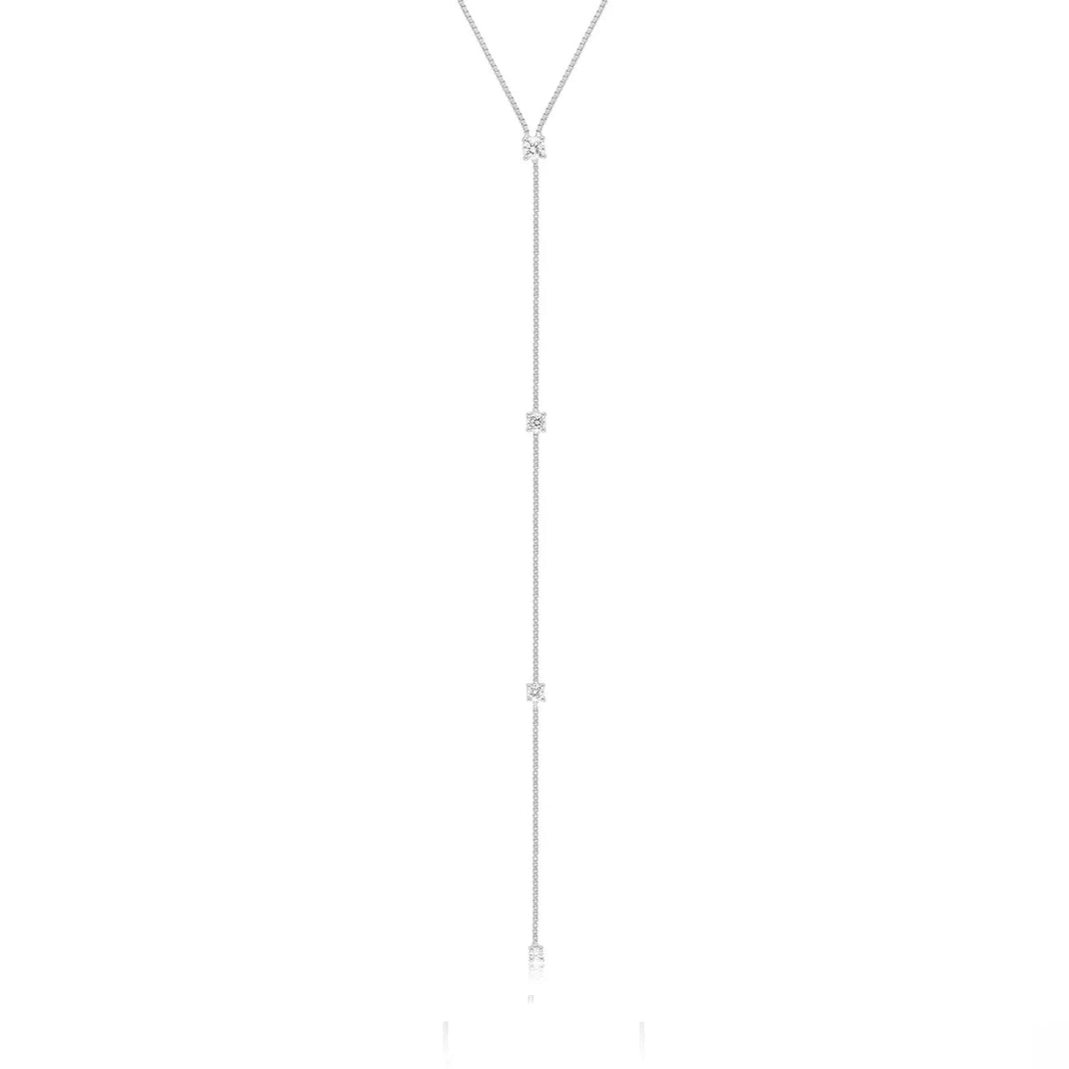 EF-Collection Diamond Callae Lariat Necklace in white gold on white background