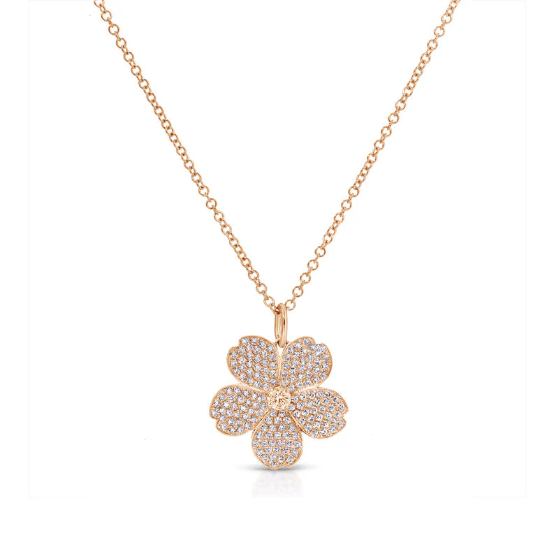 EF Collection Diamond Cherry Blossom Necklace in rose gold on white background.
