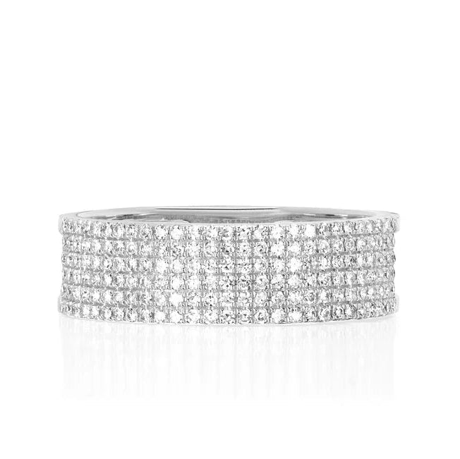 EF Collection Diamond Cigar Band Ring in white gold on white background.