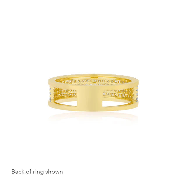 Back of EF Collection Diamond Cigar Band Ring in yellow gold on white background