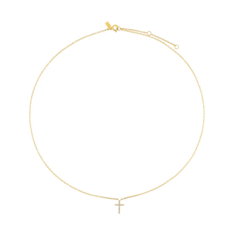 Full photo of EF Collection Diamond Cross Necklace in yellow gold on white background.
