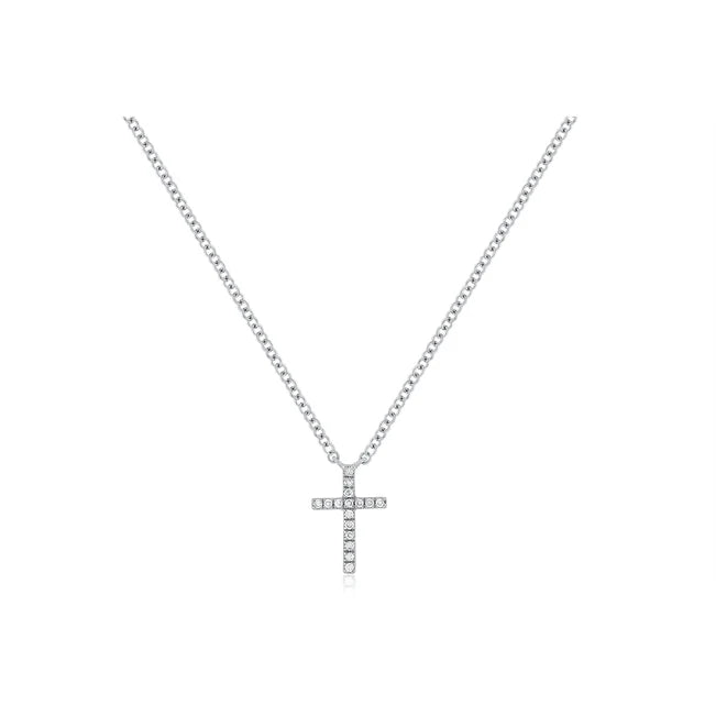 EF Collection Diamond Cross Necklace in white gold on white background.