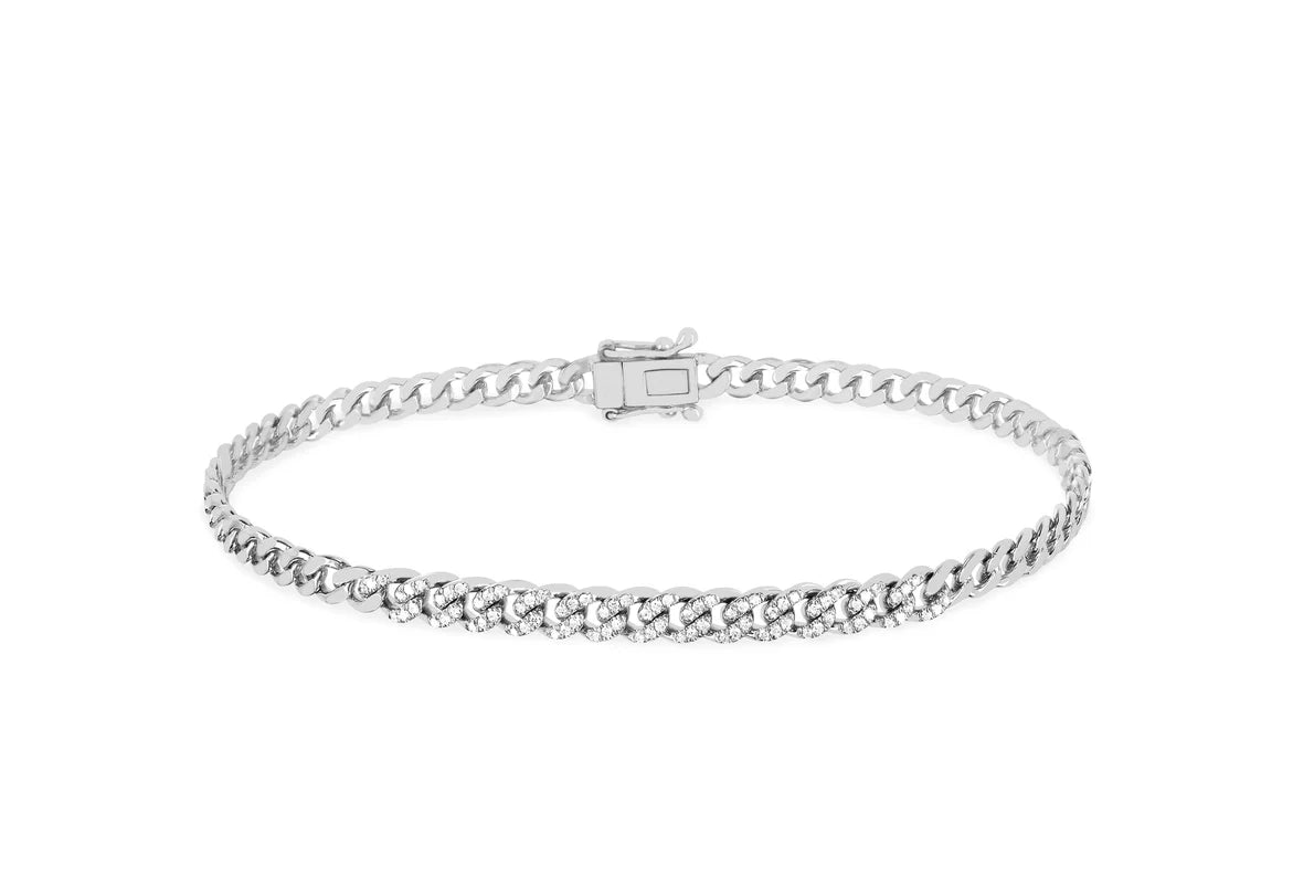 EF Collection Diamond Curb Chain Bracelet in white gold on white background.