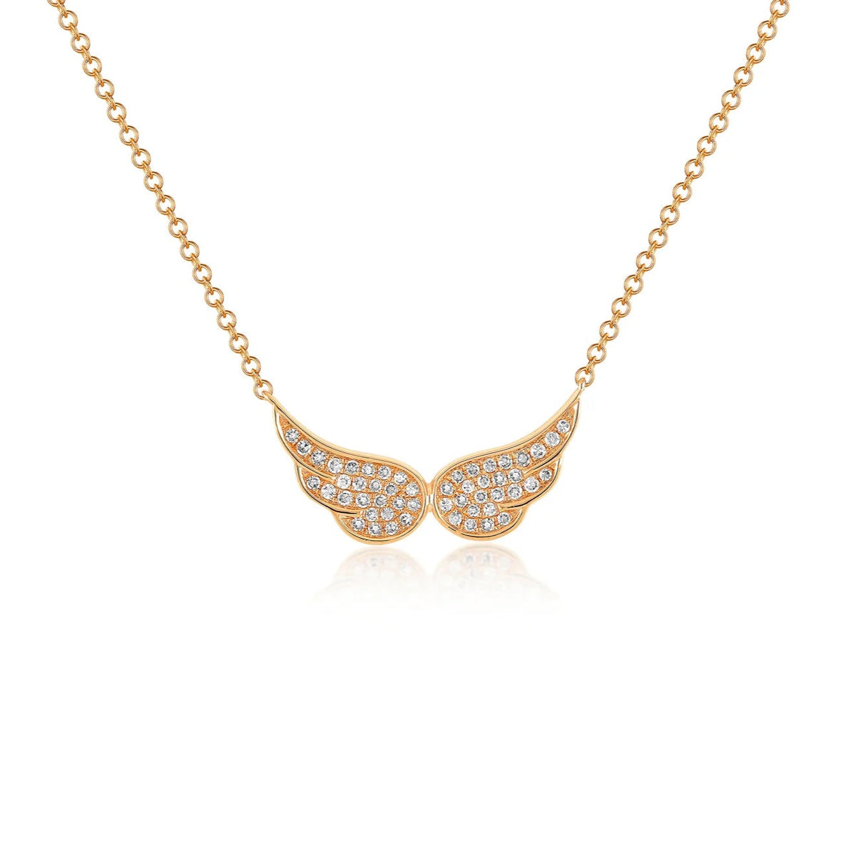 EF-Collection Diamond Double Angel Wing Necklace in rose gold on white background