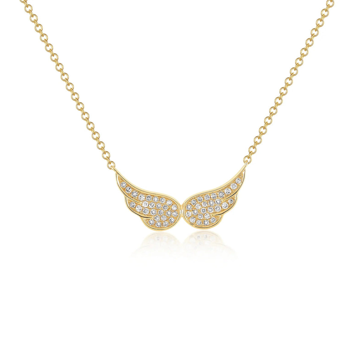 EF-Collection Diamond Double Angel Wing Necklace in yellow gold on white background