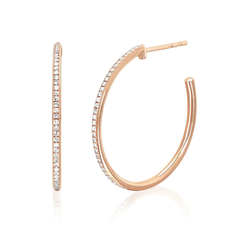 EF Collection Diamond Essential Hoop Earrings in rose gold on white background