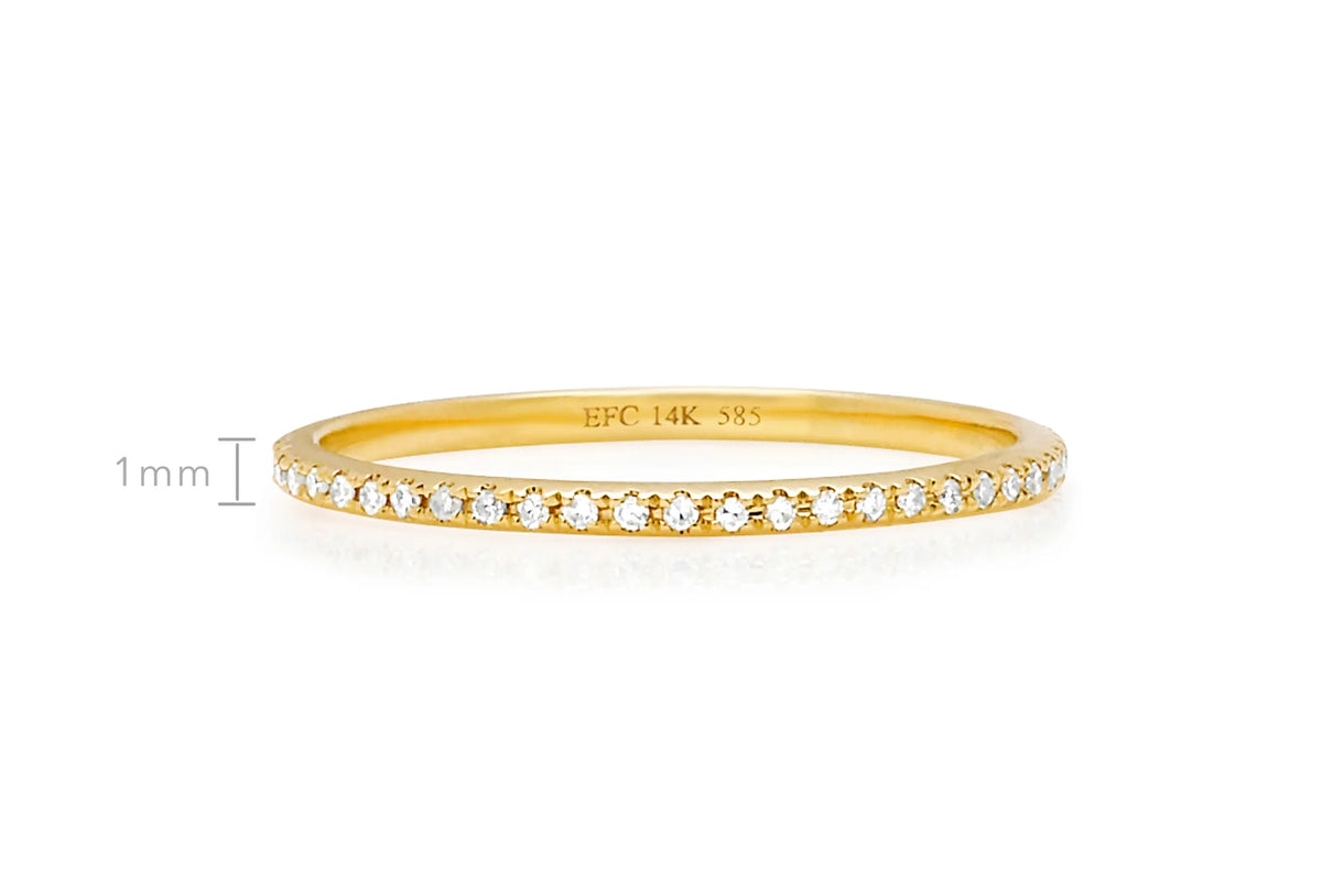 EF-Collection Diamond Eternity Band Ring in yellow gold on white background with dimensions