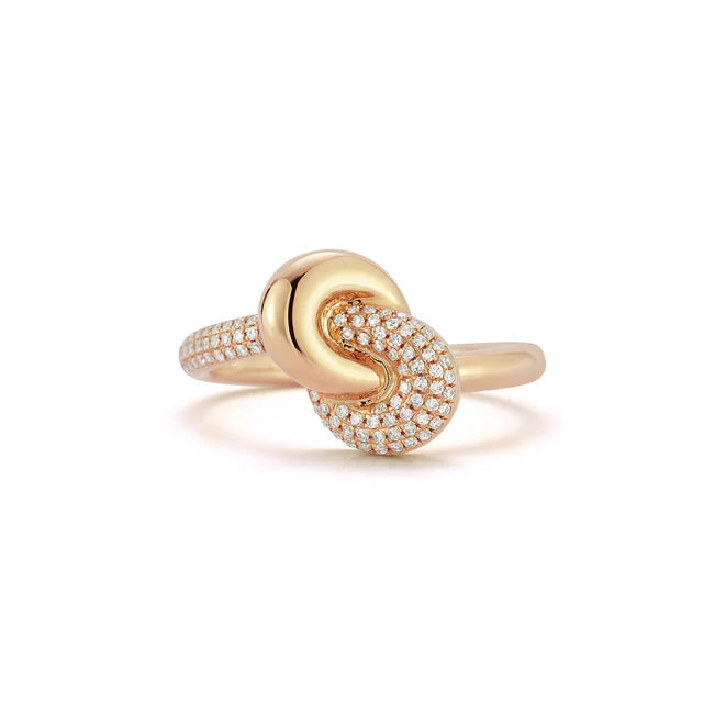 EF Collection Diamond & Gold Jumbo Love Knot Ring in rose gold on white background.