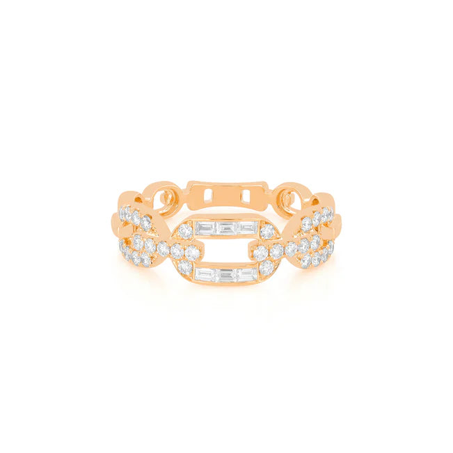 EF Collection Diamond Graduated Chain Ring in rose gold on white background.