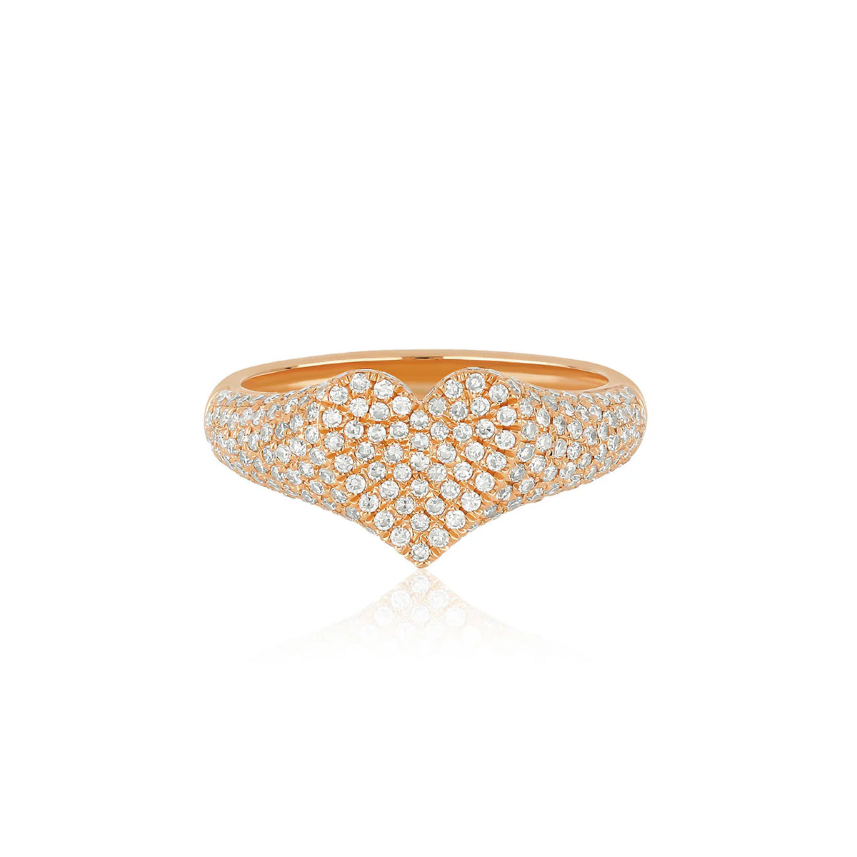 Product shot of EF-Collection Diamond Heart Signet Ring in rose gold on white background