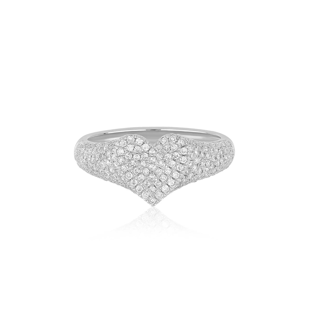 Product shot of EF-Collection Diamond Heart Signet Ring in white gold on white background