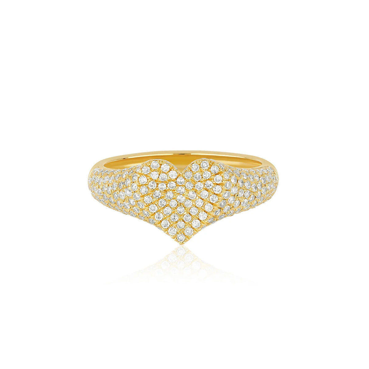 Product shot of EF-Collection Diamond Heart Signet Ring in yellow gold on white background