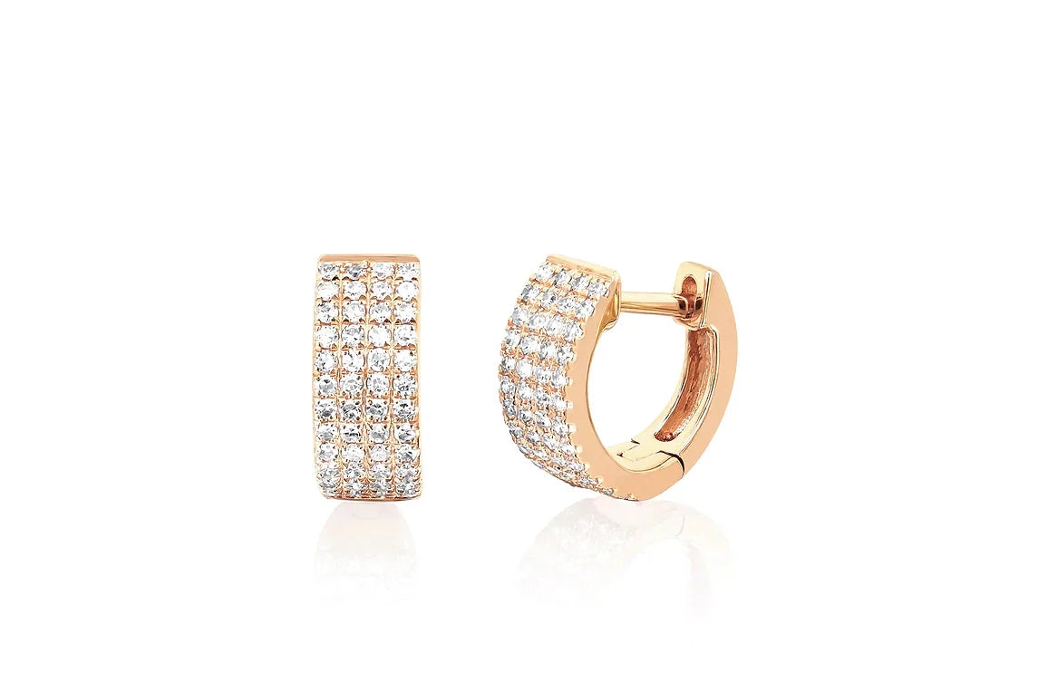 EF-Collection Diamond Jumbo Huggie Earrings in rose gold on white background.