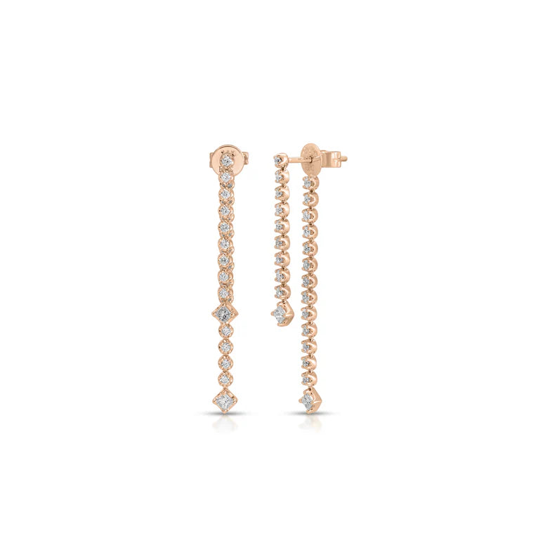 EF Collection Diamond Kate Fringe Earrings in rose gold on white background.