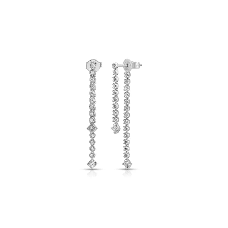 EF Collection Diamond Kate Fringe Earrings in white gold on white background.
