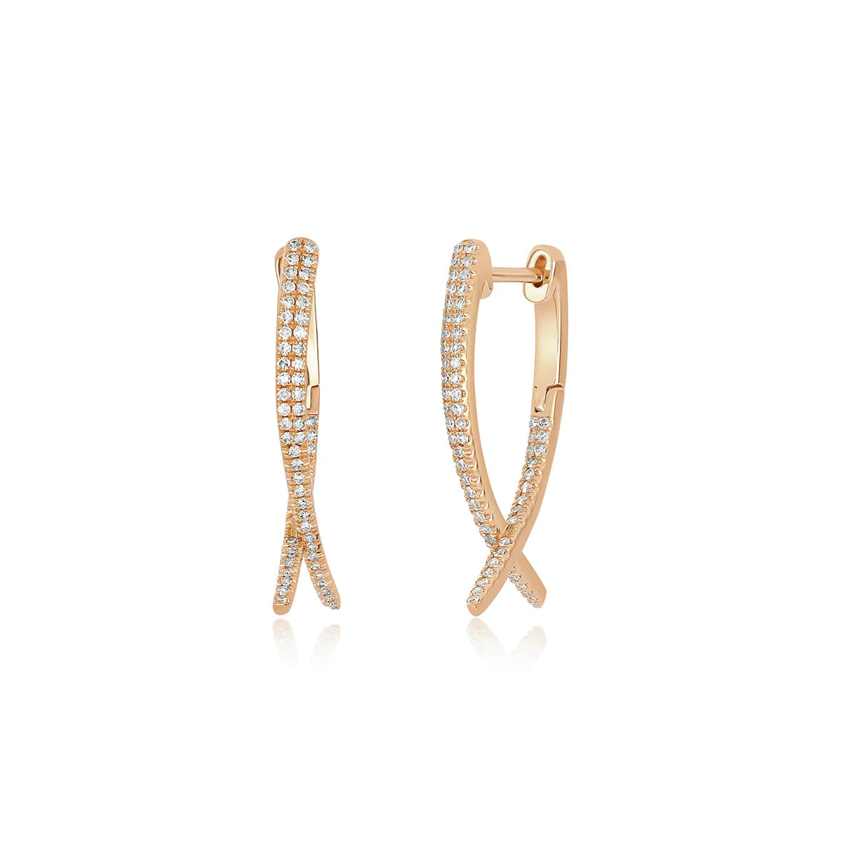 EF-Collection Diamond Loop Hoop Earring in rose gold on white background