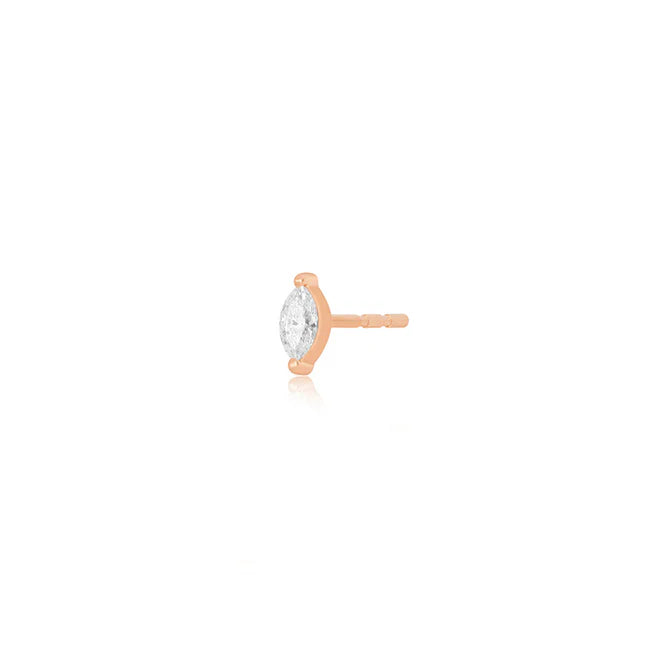 Single EF Collection Diamond Marquise Stud Earring in rose gold on white background.