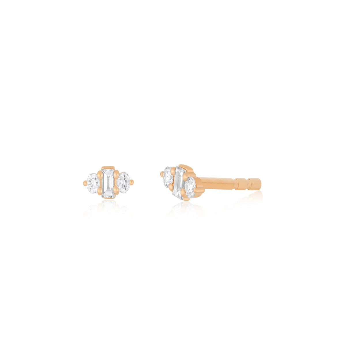 EF-Collection Diamond Mia Stud Earrings in rose gold on white background