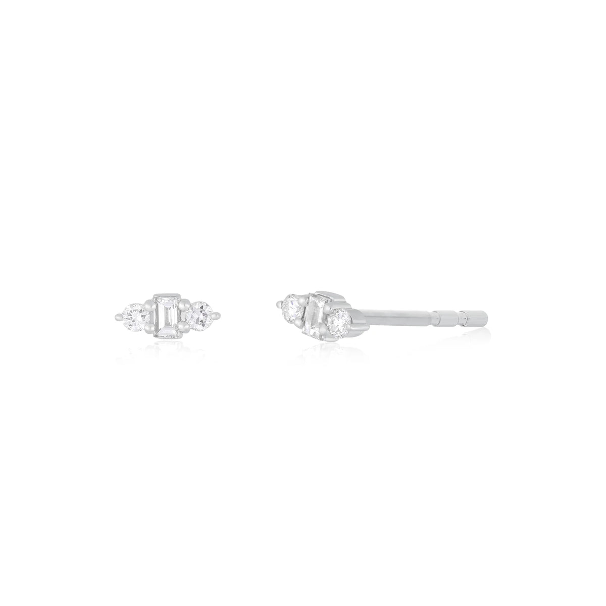 EF-Collection Diamond Mia Stud Earrings in white gold on white background