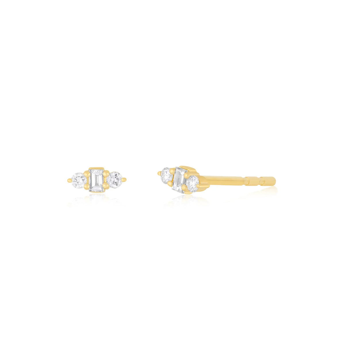 EF-Collection Diamond Mia Stud Earrings in yellow gold on white background