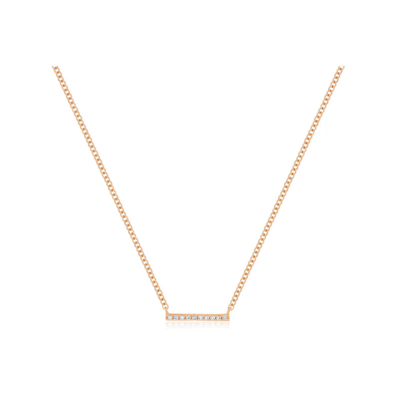 EF Collection Diamond Mini Bar Necklace in rose gold on white background.