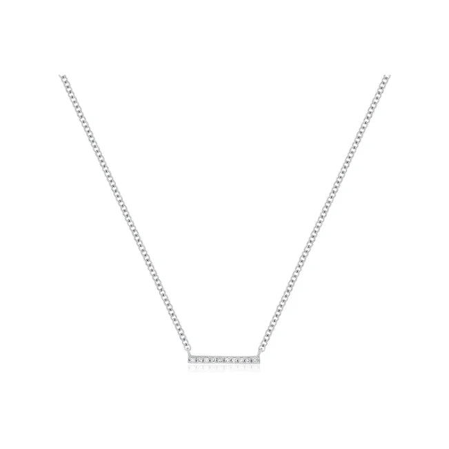EF Collection Diamond Mini Bar Necklace in white gold on white background.