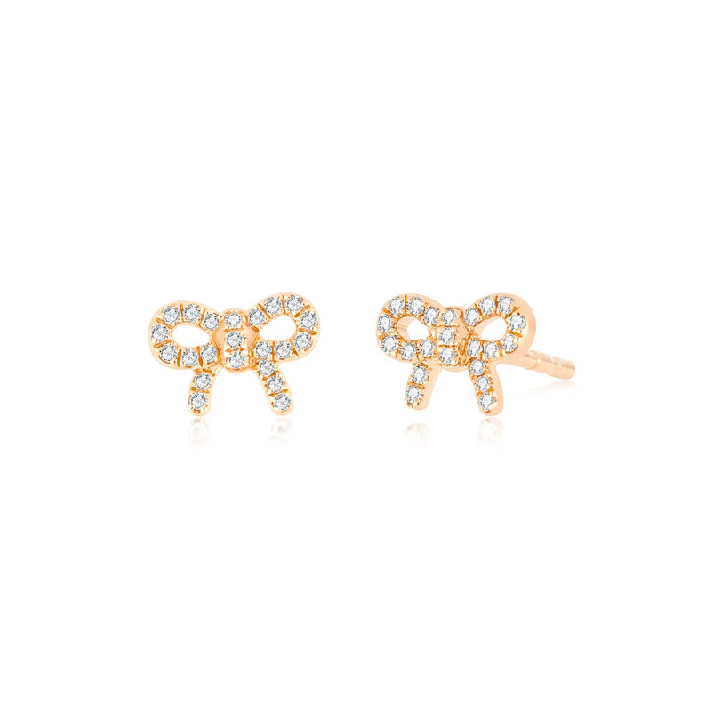 EF Collection Diamond Mini Bow Stud Earring in rose gold on white background.