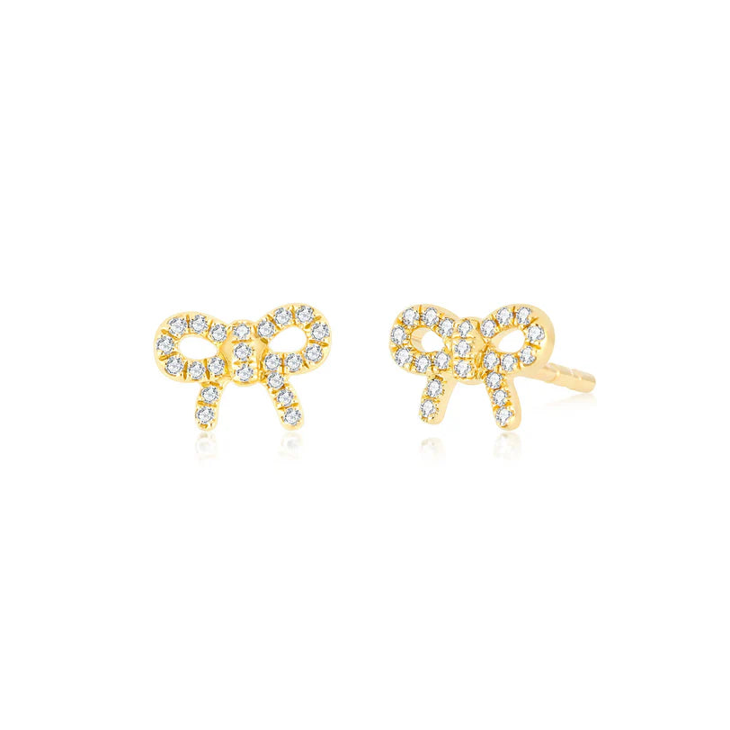 EF Collection Diamond Mini Bow Stud Earring in yellow gold on white background.