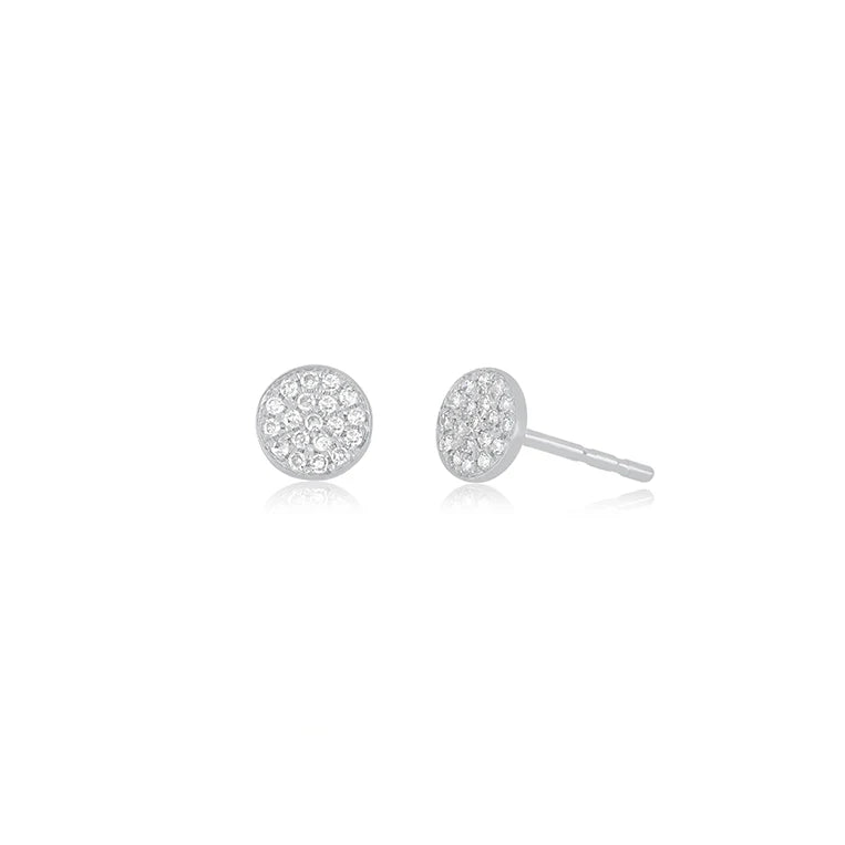 EF Collection Diamond Mini Disc Stud Earrings in white gold on white background.