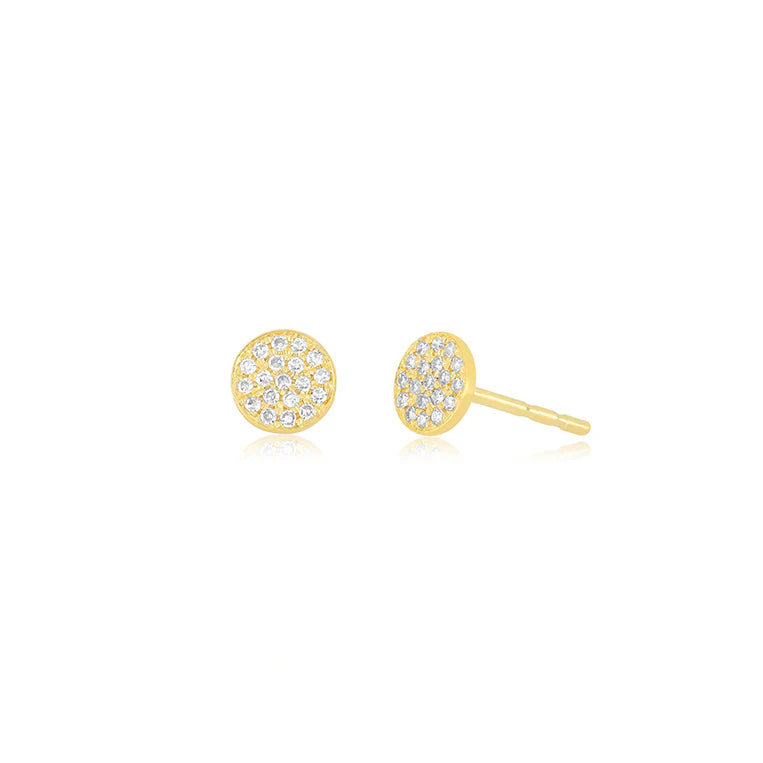 EF Collection Diamond Mini Disc Stud Earrings in yellow gold on white background.
