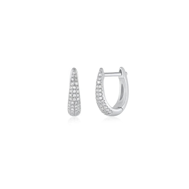 EF Collection Diamond Mini Maeve Huggie Earrings in white gold displayed on white background