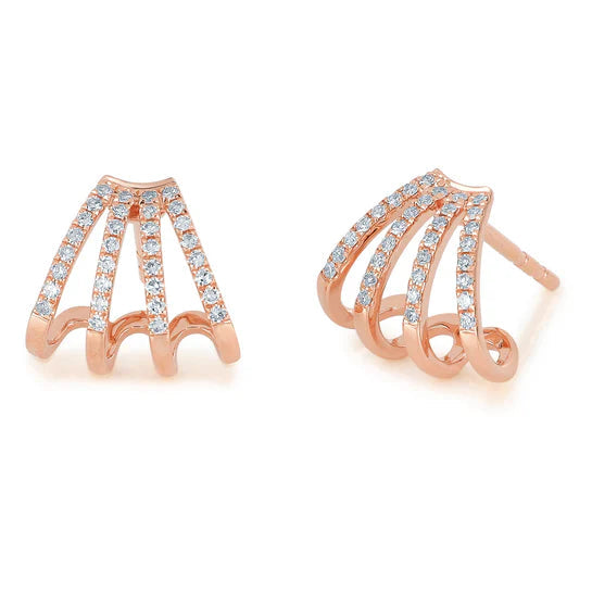 EF-Collection Diamond Multi Huggie Earrings in rose gold on white background