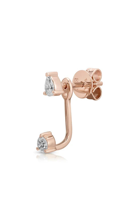 Single EF-Collection Diamond Pear and Round Illusion Stud Earrings in rose gold on white background