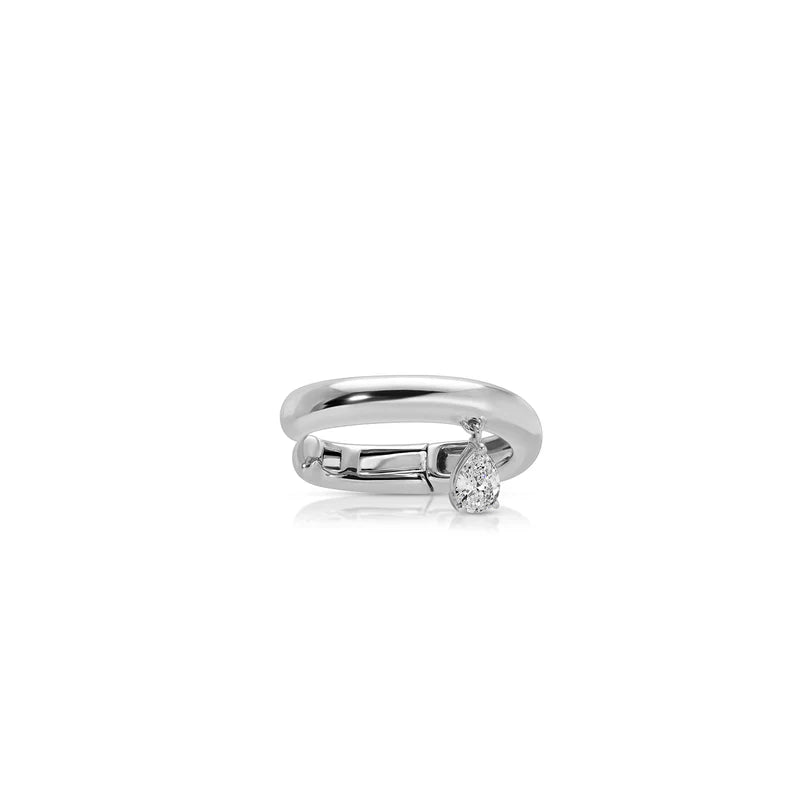 EF Collection Diamond Pear Drop Gold Ear Cuff in white gold on white background.