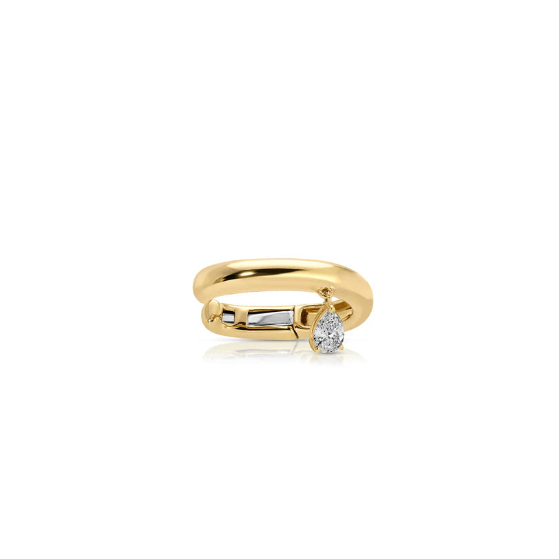 EF Collection Diamond Pear Drop Gold Ear Cuff in yellow gold on white background.