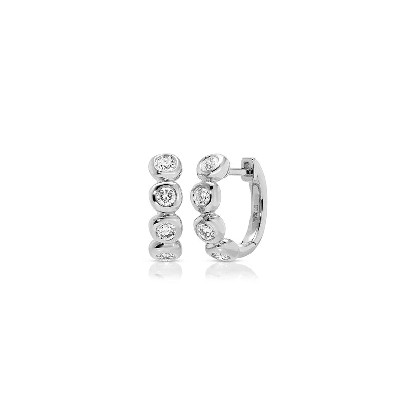 EF Collection Diamond Pillow Huggie Earrings in white gold in white background