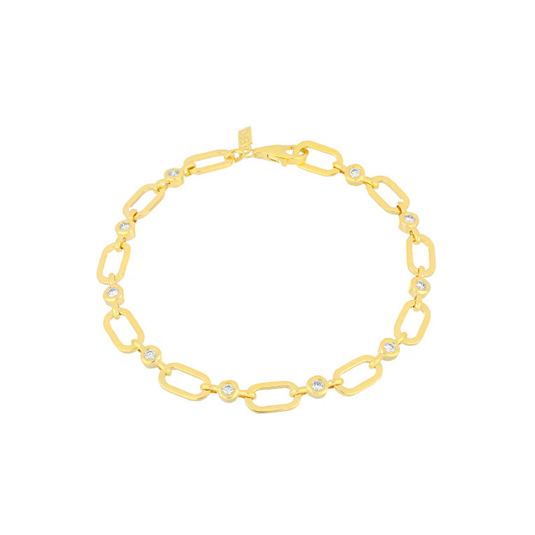 EF Collection Diamond Pillow Jumbo Link Chain Bracelet in yellow gold on white background