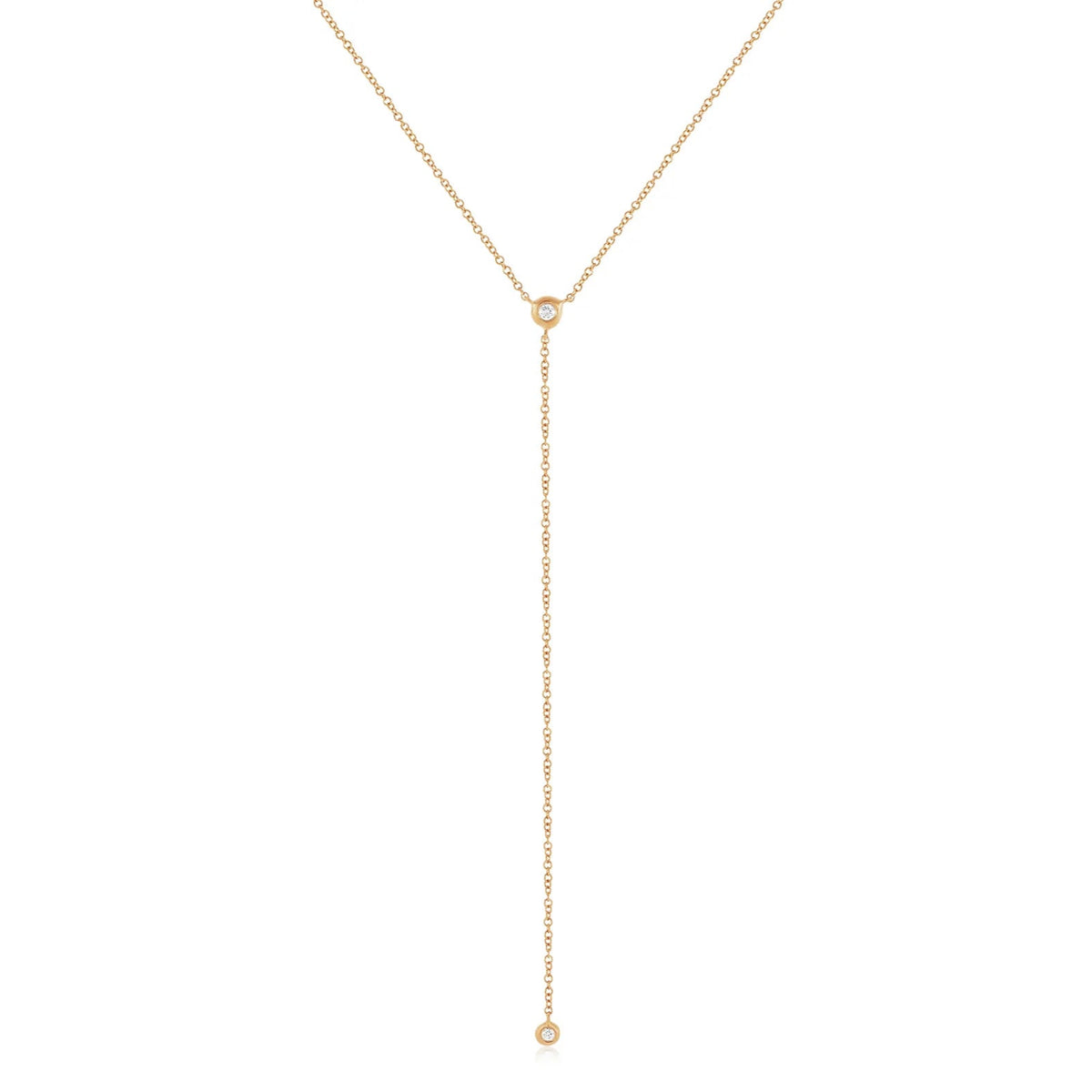 EF-Collection Diamond Pillow Lariat Necklace in rose gold on white background