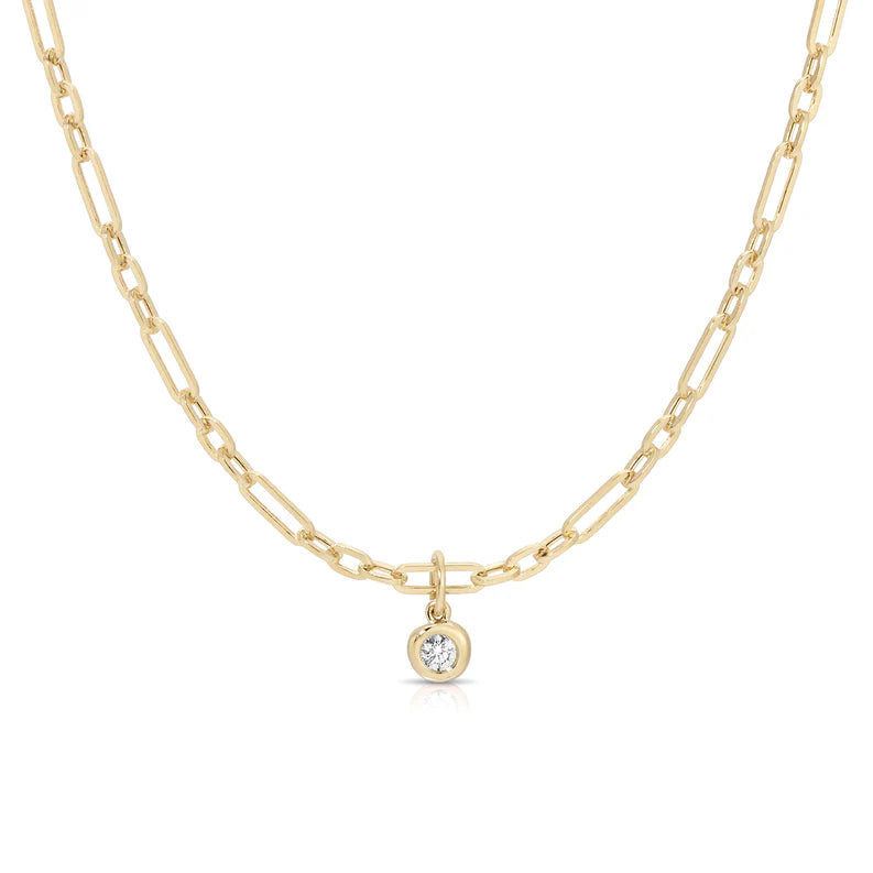 EF Collection Diamond Pillow Mini Mixed Chain Necklace in yellow gold on white background.