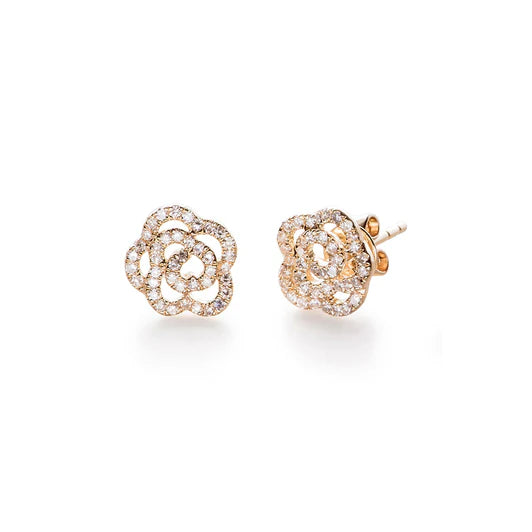 EF-Collection Diamond Rose Stud Earring in rose gold on white background