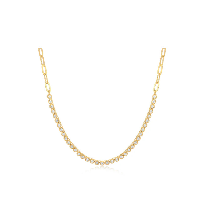 EF Collection Diamond Segment Mini Link Necklace in yellow gold on white background.