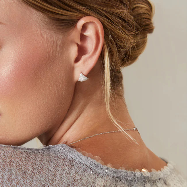 EF Collection Diamond Solid Chevron Stud Earrings styled on models ear.