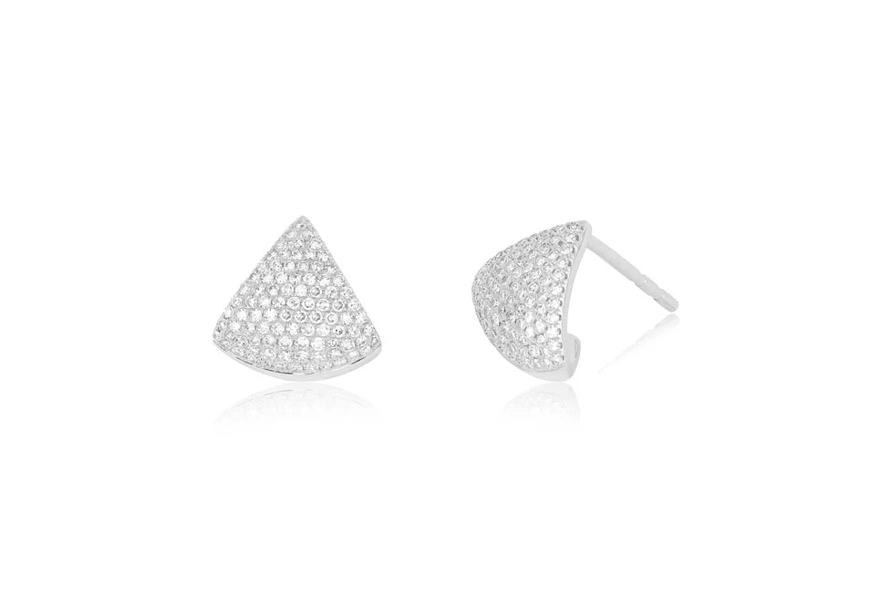 EF Collection Diamond Solid Chevron Stud Earrings in white gold on white background.