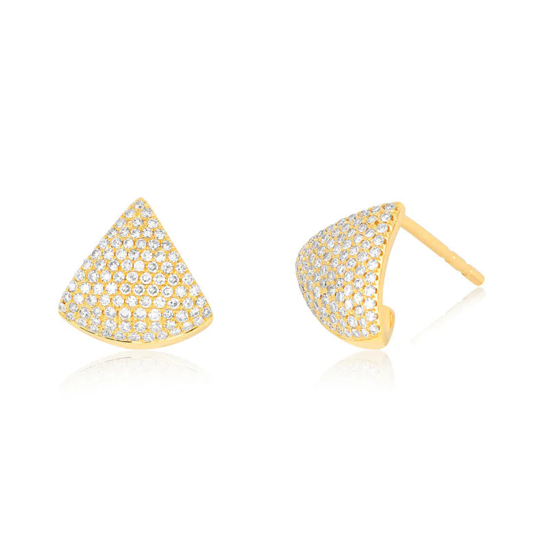 EF Collection Diamond Solid Chevron Stud Earrings in yellow gold on white background.