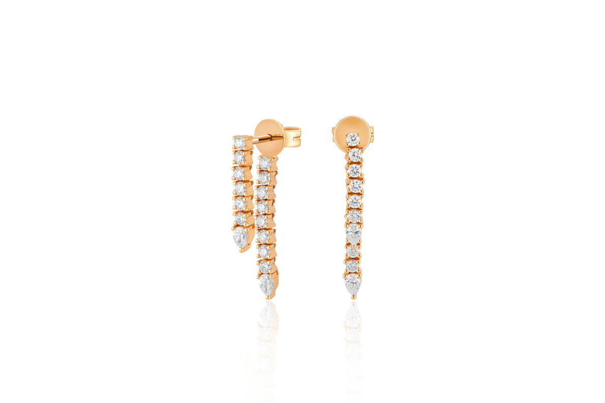 EF-Collection Diamond Teardrop Fringe Earring in rose gold displayed on white background.